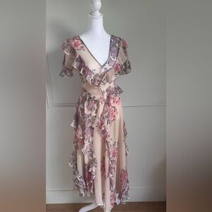 Topshop floral midi ruffled dress | size: 0